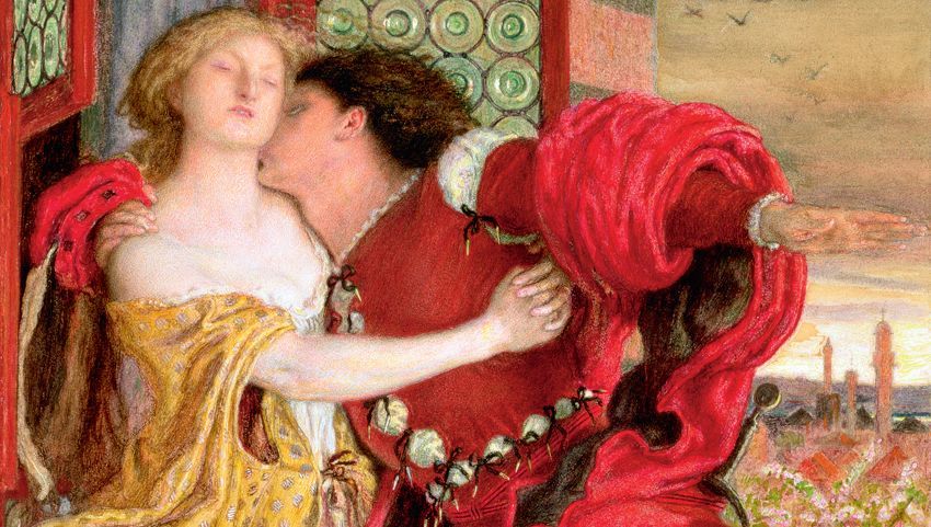 Afscheid van Romeo en Julia in de derde actie vijfde scene uit het gelijknamige stuk van Shakespeare Schilderij van Ford Madox Brown 1867 universiteit van Manchester